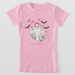 ピンクフレンドリーガール幽霊とこうもり飛んでいる Tシャツ