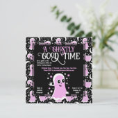ピンクフレンドリー幽霊ズガールズハローウィンパーティ 招待状 (スタンド正面)