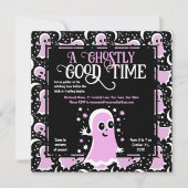 ピンクフレンドリー幽霊ズガールズハローウィンパーティ 招待状 (正面)