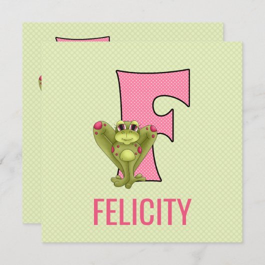 ピンクフロエルレターF子供の誕生日パーティー 招待状 (正面/裏面)