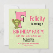 ピンクフロエルレターF子供の誕生日パーティー 招待状 (裏面)