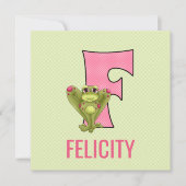 ピンクフロエルレターF子供の誕生日パーティー 招待状 (正面)