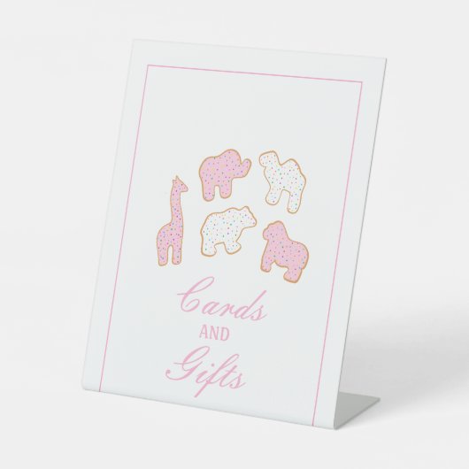 ピンクフロステッド動物のクッキーカードとギフト 台座サイン (正面)