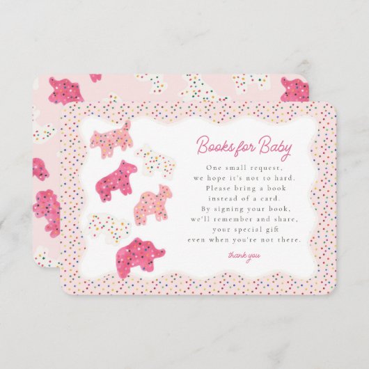ピンクフロステッド動物のクッキー本ベビー挿入用 エンクロージャーカード (正面/裏面)