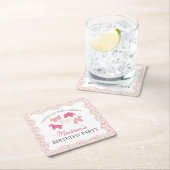 ピンクフロステッド動物のクッキー誕生日パーティー スクエアペーパーコースター (インサイチュ)