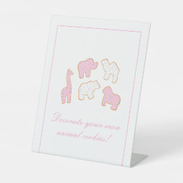 ピンクフロステッ飾ド自分の動物クッキー 台座サイン