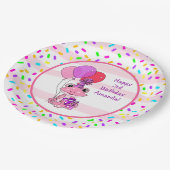 ピンクフロッグガールの誕生日キャンディスプリンクルパーティー ペーパープレート (アングル)