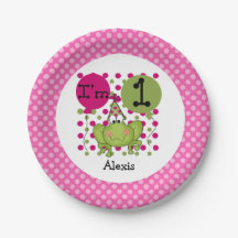 ピンクフロッグ1st誕生日紙プレート
