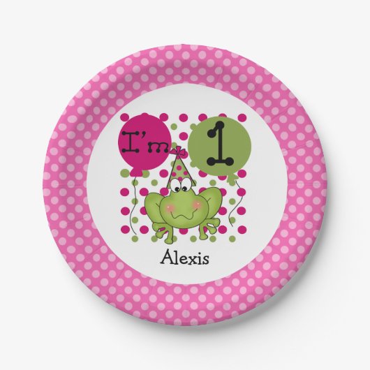 ピンクフロッグ1st誕生日紙プレート ペーパープレート (正面)