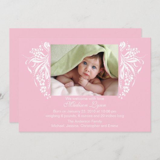 ピンクフロッシュ新生児誕生 招待状 (正面/裏面)