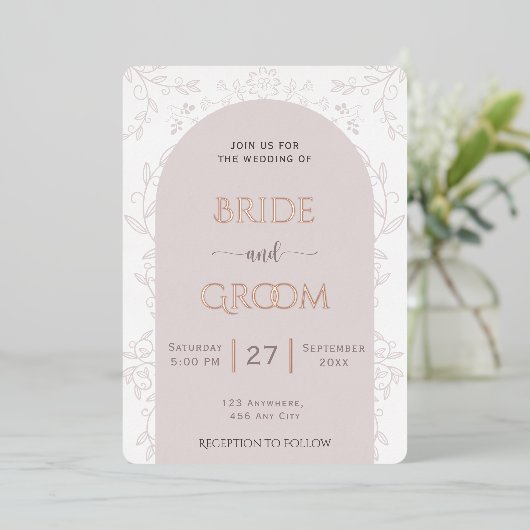 ピンクフロレーデザイン&ゴールデンバラtouch結婚ズ 箔招待状 (立ち正面)