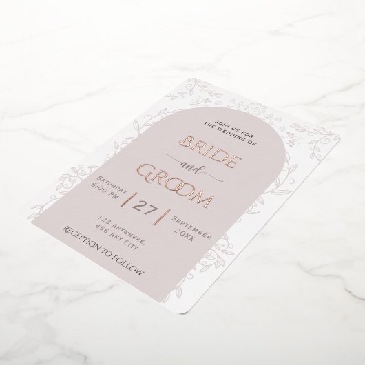 ピンクフロレーデザイン&ゴールデンバラtouch結婚ズ 箔招待状 (回転した状態)