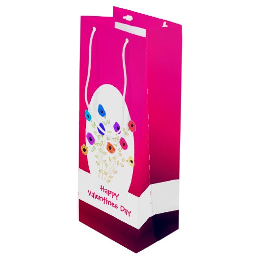 ピンクフローズハッピーヴァレンティーンズワイン抱き枕 ワインギフトバッグ (正面アングル)