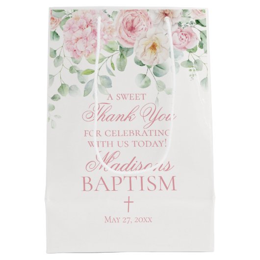 ピンクフローラあじさい植物洗礼のお願い ミディアムペーパーバッグ (裏面)