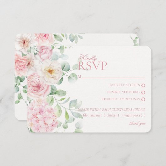 ピンクフローラあじさい植物結婚式RSVP エンクロージャーカード (正面/裏面)
