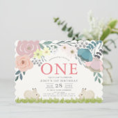 ピンクフローラいくつかのバニーガール1st誕生日 招待状 (スタンド正面)