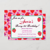 ピンクフローラいちご1st誕生日パーティー 招待状 (正面/裏面)