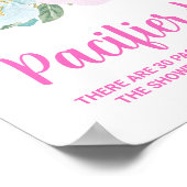 ピンクフローラおしゃぶり狩りベビーシャワーゲームサイン ポスター (角)