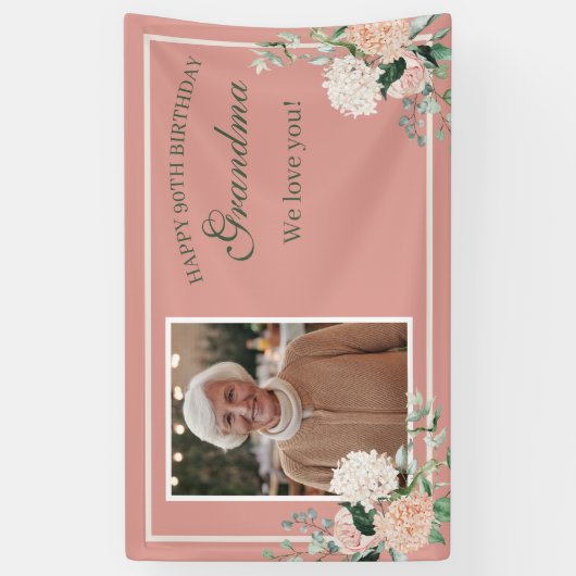 ピンクフローラおばあちゃん90誕生日 横断幕 (縦)