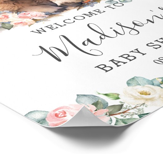 ピンクフローラかわいいハイランド牛の赤ちゃんシャワーへようこそ ポスター (角)