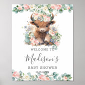 ピンクフローラかわいいハイランド牛の赤ちゃんシャワーへようこそ ポスター (正面)