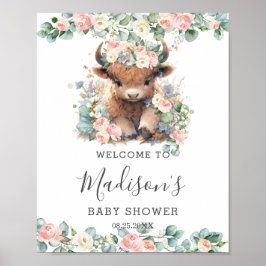 ピンクフローラかわいいハイランド牛の赤ちゃんシャワーへようこそ ポスター