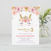 ピンクフローラかわいいバニーラビット第3位誕生日 招待状 (スタンド正面)