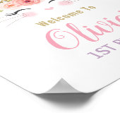 ピンクフローラかわいいバニーラビット1st誕生日へようこそ ポスター (角)