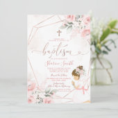 ピンクフローラかわいい女祈の子の《キリスト教》洗礼式や命名式バプテスマ 招待状 (スタンド正面)