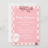 ピンクフローラかわいい子羊の赤ちゃんシャワー 招待状 (正面)