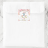 ピンクフローラかわいい象の赤ちゃんシャワーシール スクエアシール (バッグ)