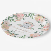 ピンクフローラかわいい象の赤ちゃん女の子ベビーシャワー ペーパープレート (アングル)