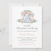ピンクフローラかわいい象の赤ちゃん女の子ベビーシャワー 招待状 (正面)