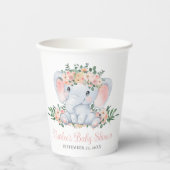 ピンクフローラかわいい象の赤ちゃん女の子ベビーシャワー 紙コップ (正面)