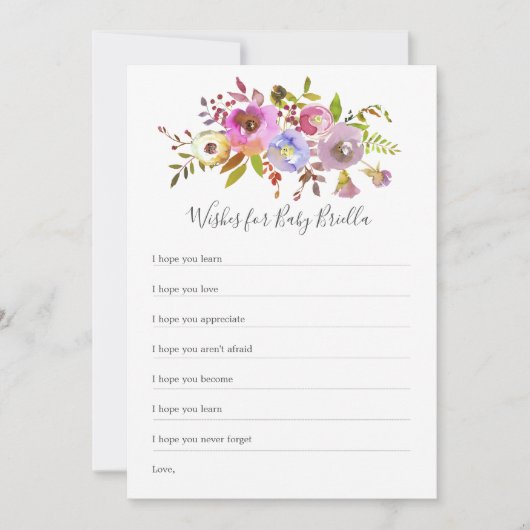 ピンクフローラがベビーを望む、ベビーシャワーゲーム 招待状 (正面)