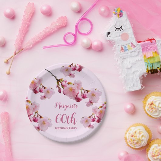ピンクフローラさくらんぼブロッサム桜誕生日パーティー ペーパープレート (パーティー)