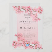 ピンクフローラさくらんぼブロッサム結婚式招待状 招待状 (正面/裏面)