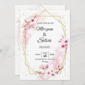 ピンクフローラさくらんぼブロッサム結婚式招待状 招待状 (正面/裏面)