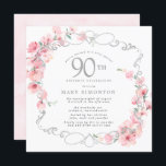 ピンクフローラさくらんぼブロッサム90thバースデーパーティー 招待状<br><div class="desc">柔らかい赤面ピンクのさくらんぼの花は銀の枠エレガントに絡み合う。第90回の誕生日パーティー詳細は書ソフトグレーの文字である。この四角い誕生日の招待は、背中に柔らかいピンクの水色の洗い流しを持っている。それは90誕生日さくらんぼブロッサムのコレクションのパーティーである。非常に招待スイートまたはピンクのフローラパーティーデコレーションを作成するかわいらしために必要なアイテムが含まれている。このページにリンクが表示されるはずです。お連絡しもしなさい。</div>