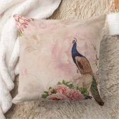 ピンクフローラとアンティーク孔雀 クッション (ブランケット)