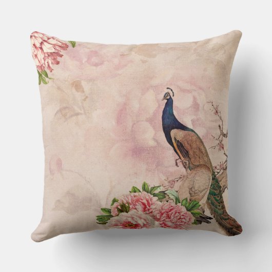 ピンクフローラとアンティーク孔雀 クッション (裏面)