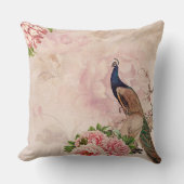 ピンクフローラとアンティーク孔雀 クッション (正面)