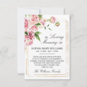 ピンクフローラとグリーン悔やみや弔慰メモリサンキューカード サンキューカード (正面)