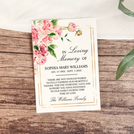 ピンクフローラとグリーン悔やみや弔慰メモリサンキューカード サンキューカード