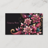 ピンクフローラとゴールデングリッターデザイン 名刺 (正面)