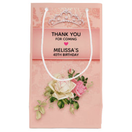ピンクフローラとダイヤモンドティアラプリンセスありがとう スモールペーパーバッグ