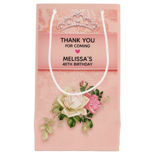 ピンクフローラとダイヤモンドティアラプリンセスありがとう スモールペーパーバッグ (正面)