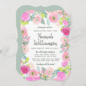 ピンクフローラとドット卒業パーティー招待状 招待状 (正面/裏面)