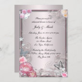 ピンクフローラとバタフライリハーサルディナー招待状 招待状 (正面/裏面)