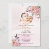 ピンクフローラとフォトバプテスマ招待状 招待状 (正面)